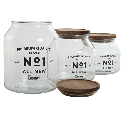 Uppsttning med 3 Burkar Home ESPRIT Naturell Glas Akaciatr 1,5