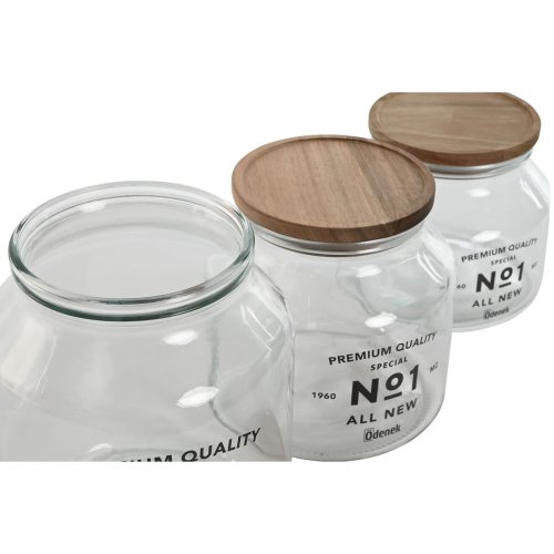 Uppsttning med 3 Burkar Home ESPRIT Naturell Glas Akaciatr 1,5
