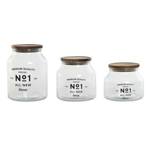 Uppsttning med 3 Burkar Home ESPRIT Naturell Glas Akaciatr 1,5