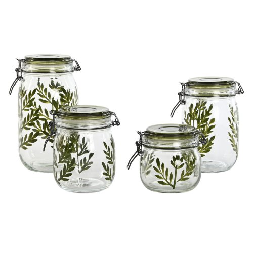Uppsttning med 4 Burkar Home ESPRIT Grn Glas Jrn 1,5 L 11,3 x