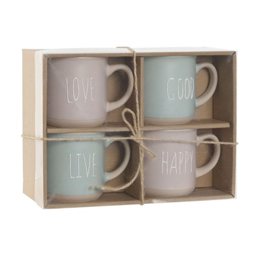 Set med 4 muggar Home ESPRIT Bl Rosa Stengods 355 ml 9,7 x 7 x