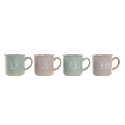 Set med 4 muggar Home ESPRIT Bl Rosa Stengods 355 ml 9,7 x 7 x