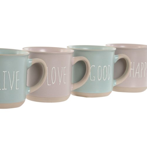 Set med kaffekoppar Home ESPRIT Bl Rosa Stengods 180 ml