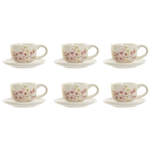 Set med kaffekoppar Home ESPRIT Gul Vit Rosa Lila Metall Dolomit