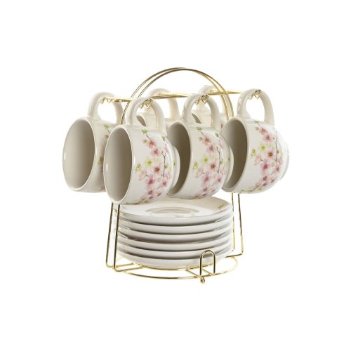 Set med kaffekoppar Home ESPRIT Gul Vit Rosa Lila Metall Dolomit