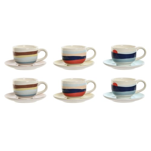 Set med kaffekoppar Home ESPRIT Gul Bl Grn Lila Metall Dolomit