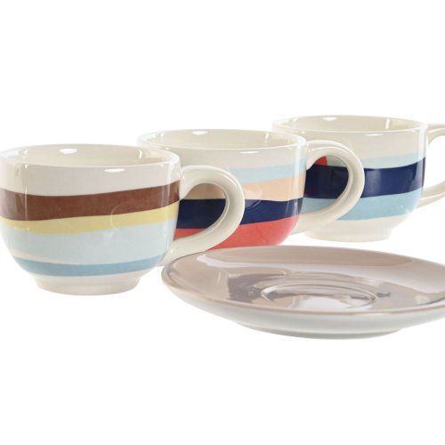 Set med kaffekoppar Home ESPRIT Gul Bl Grn Lila Metall Dolomit