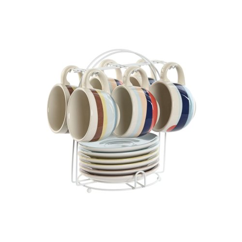Set med kaffekoppar Home ESPRIT Gul Bl Grn Lila Metall Dolomit