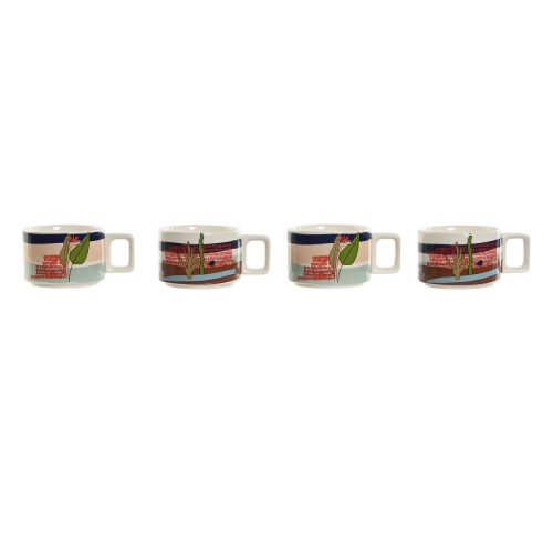 Set med kaffekoppar Home ESPRIT Bl Grn Rosa Lila Metall Bambu
