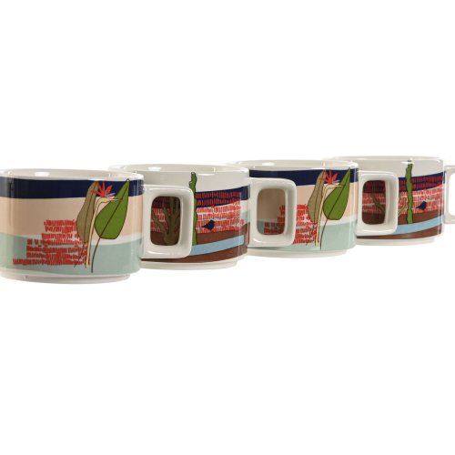 Set med kaffekoppar Home ESPRIT Bl Grn Rosa Lila Metall Bambu