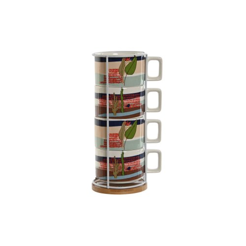 Set med kaffekoppar Home ESPRIT Bl Grn Rosa Lila Metall Bambu