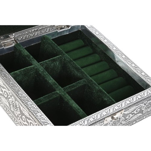 Smyckeskrin Home ESPRIT Grn Silvrig Tr Aluminium 18 x 18 x 6 c