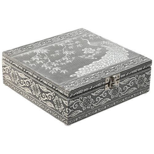 Smyckeskrin Home ESPRIT Grn Silvrig Tr Aluminium 18 x 18 x 6 c