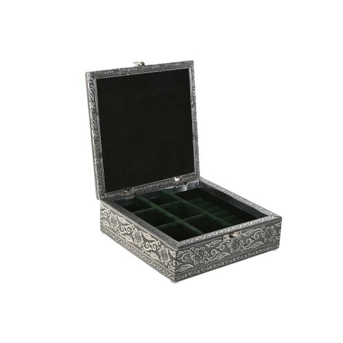 Smyckeskrin Home ESPRIT Grn Silvrig Tr Aluminium 18 x 18 x 6 c