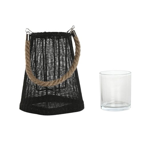 Ljusstakar Home ESPRIT Svart Naturell Glas Snre 19 x 19 x 22 cm
