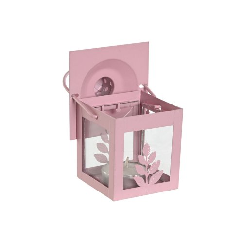 Lyktsats Home ESPRIT Vit Grn Rosa Glas Jrn Shabby Chic 7 x 7 x