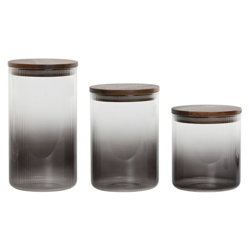 Uppsttning med 3 Burkar Home ESPRIT Gr Naturell Akaciatr Boro