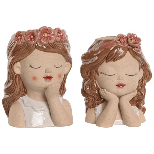 Kruka Home ESPRIT Vit Beige Rosa Dolomite chica 12 x 14 x 18 cm