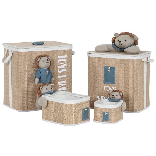 Tvttkorg Home ESPRIT Grn Naturell Barn 44 x 44 x 45 cm 4 Delar