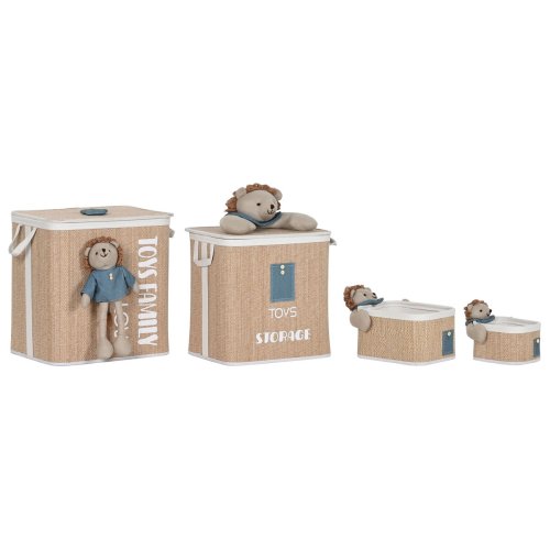 Tvttkorg Home ESPRIT Grn Naturell Barn 44 x 44 x 45 cm 4 Delar