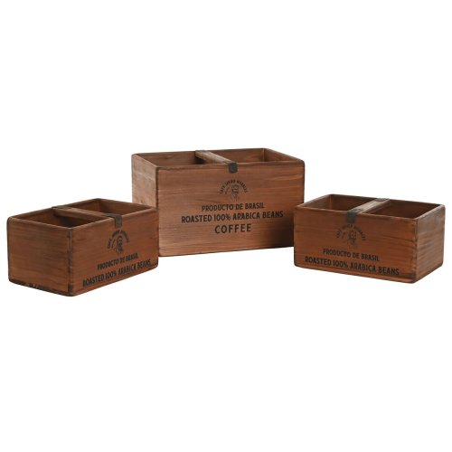 Frvaringsldor Home ESPRIT Brun Grantr 35 x 25 x 20 cm 3 Delar