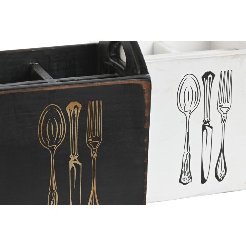 Bestickkorg Home ESPRIT Vit Svart Grantr 15 x 15 x 18 cm