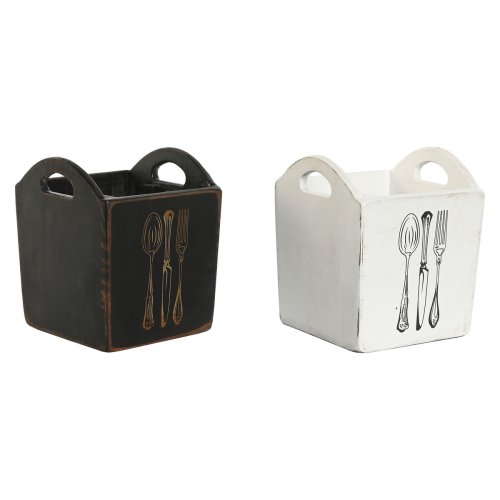 Bestickkorg Home ESPRIT Vit Svart Grantr 15 x 15 x 18 cm