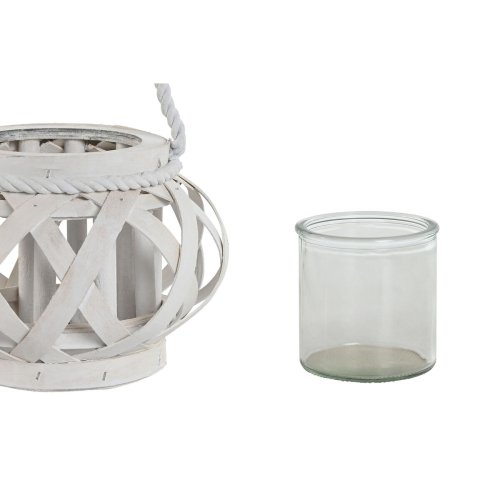 Ljusstakar Home ESPRIT Vit Tr Glas 18 x 18 x 13 cm