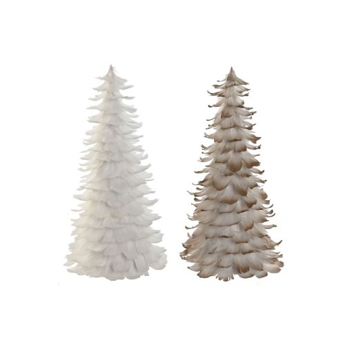Julgran Home ESPRIT Vit Gyllene Papp Fjder 22 x 22 x 46 cm (2 a