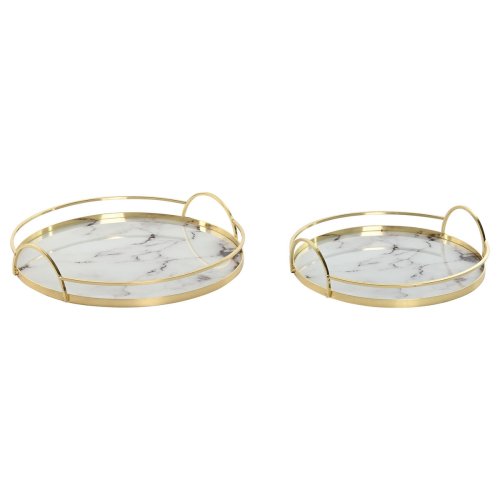 Uppsttning med Brickor Home ESPRIT Vit Gyllene Modern 30 x 30 x