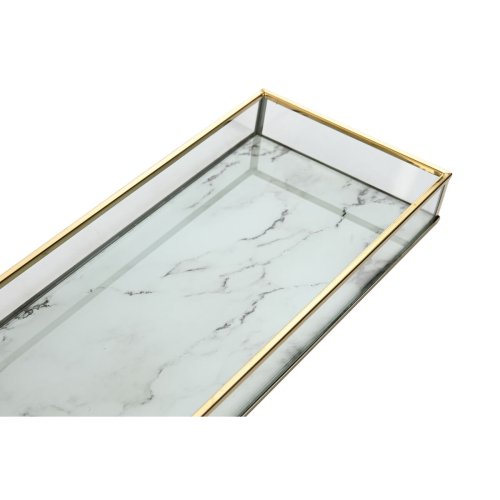 Uppsttning med Brickor Home ESPRIT Vit Gyllene Metall Glas 42 x