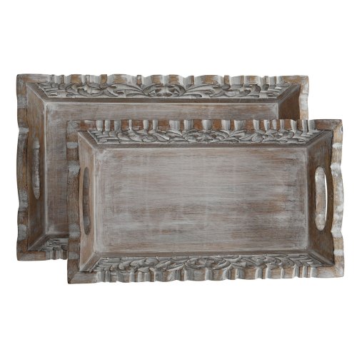 Uppsttning med Brickor Home ESPRIT Vit Naturell Mangotr 40,5 x