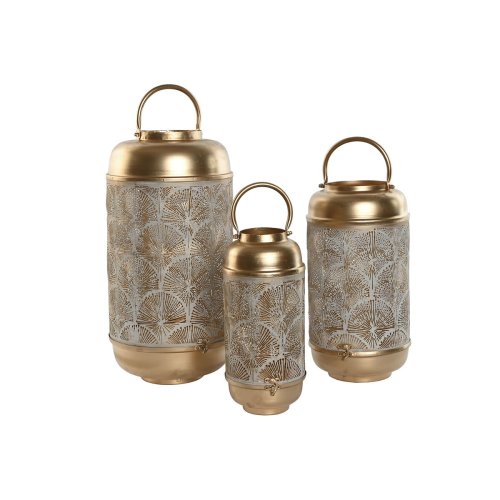 Set med ljusstakar Home ESPRIT Vit Gyllene Metall 25 x 25 x 49 c