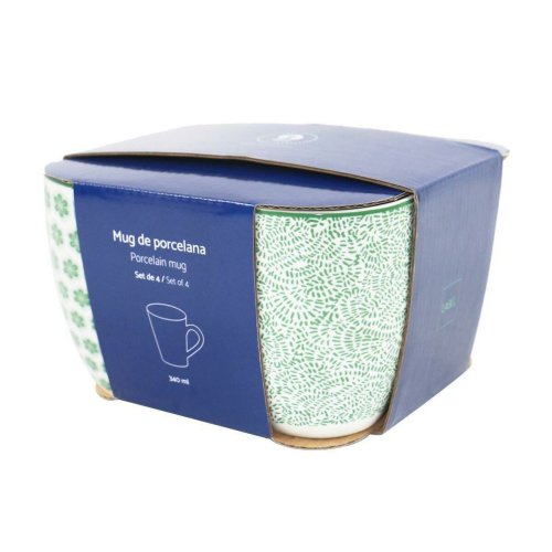 Set med 4 muggar Home ESPRIT Grn Stengods 360 ml 9,5 x 13 x 9,2