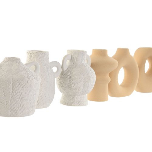 Set med 3 Vasar Home ESPRIT Vit Beige Stengods 32 X 11,5 X 9 cm