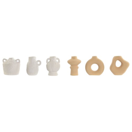 Set med 3 Vasar Home ESPRIT Vit Beige Stengods 32 X 11,5 X 9 cm