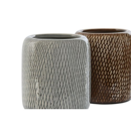 Glas Home ESPRIT Brun Gr Stengods 8,5 x 8,5 x 10 cm (2 antal)