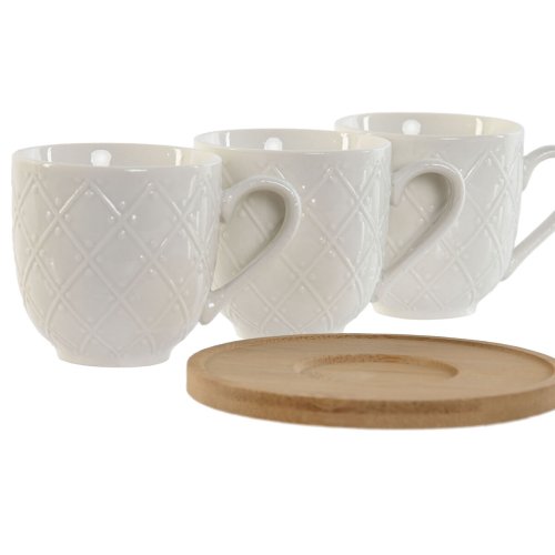 Set med kaffekoppar Home ESPRIT Vit Bambu Porslin 90 ml
