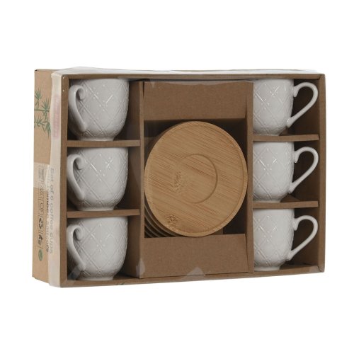 Set med kaffekoppar Home ESPRIT Vit Bambu Porslin 90 ml