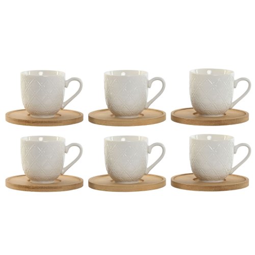 Set med kaffekoppar Home ESPRIT Vit Bambu Porslin 90 ml