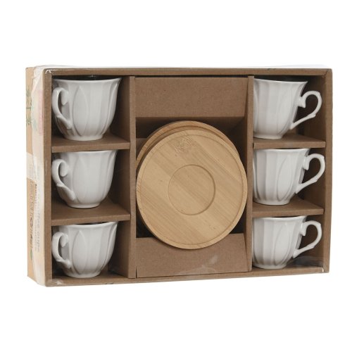 Set med kaffekoppar Home ESPRIT Vit Bambu Porslin 90 ml