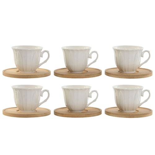 Set med kaffekoppar Home ESPRIT Vit Bambu Porslin 90 ml