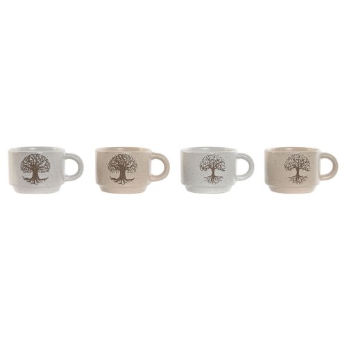 Set med kaffekoppar Home ESPRIT Vit Beige Metall Stengods 150 ml
