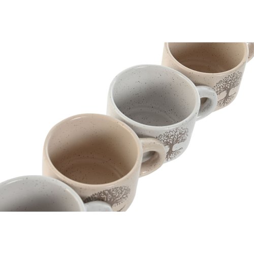 Set med kaffekoppar Home ESPRIT Vit Beige Metall Stengods 150 ml