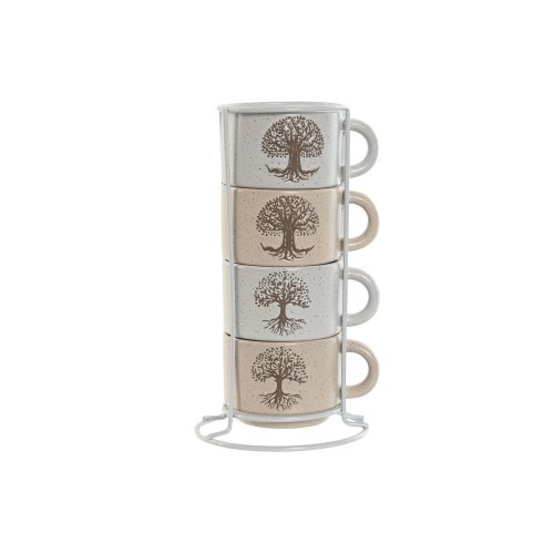 Set med kaffekoppar Home ESPRIT Vit Beige Metall Stengods 150 ml