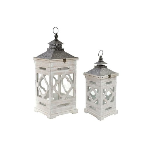 Lyktsats Home ESPRIT Vit Glas Gran Etnisk Arab 26 x 26 x 66 cm (