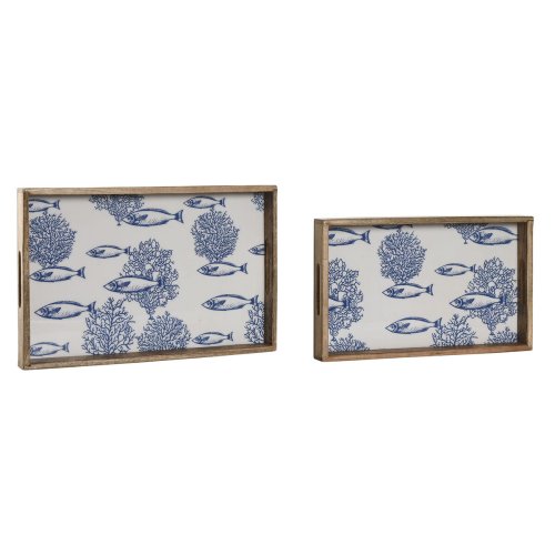 Uppsttning med Brickor Home ESPRIT Bl Vit Naturell Mangotr 43