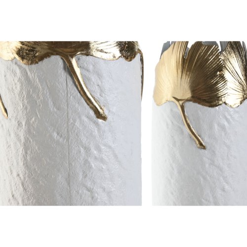 Set med 3 Vasar Home ESPRIT Vit Gyllene Metall 21 x 21 x 55 cm (