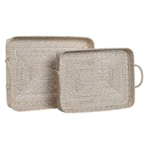 Uppsttning med Brickor Home ESPRIT Vit Naturell Bambu Rattan 45