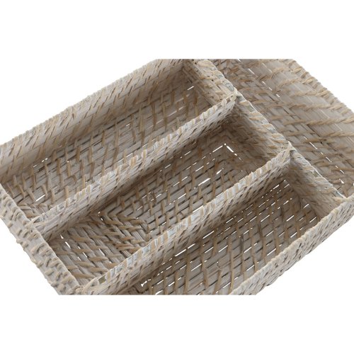 Besticks-sortering Home ESPRIT Vit Naturell Bambu 34 x 24 x 6 cm